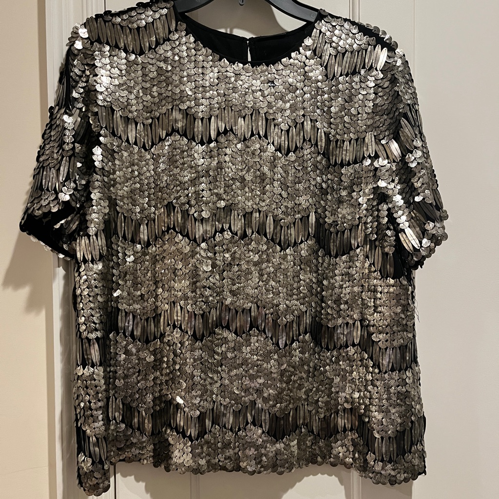Elie Tahari Black And Silver Sequin Top And Bottom Set